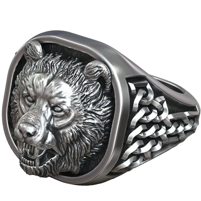 

25g Big Viking Bear Head Nordic Ornament Antique Signet Mens Real Customized 925 Solid Sterling Silver Rings Many Sizes 6-13