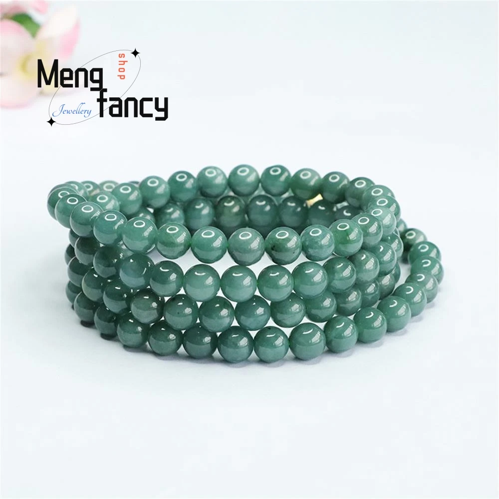 

Natural Jadeite Blue Water Round Bead Sweater Chain Jade Bead Exquisite Elegant Simple High-grade Couple Luxury Quality Jewelry