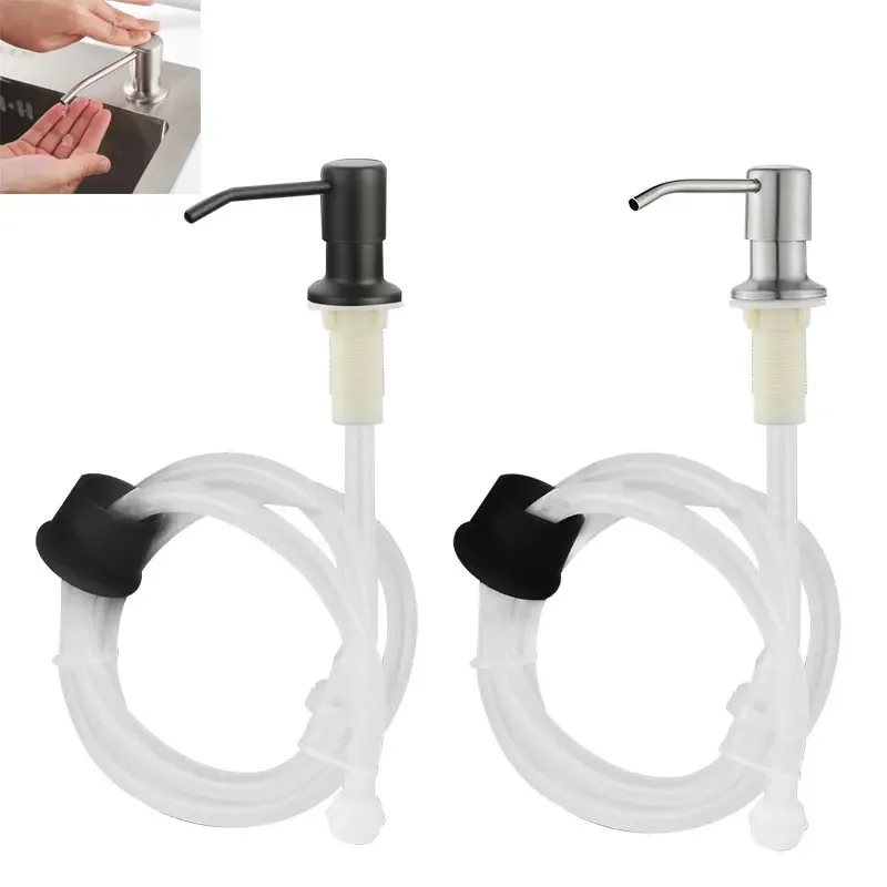 Stainless Steel Sink Liquid Soap Dispenser Built-In Lotion Pump Head Extension Silicone Tube Kit Detergent Hand Press Pumps