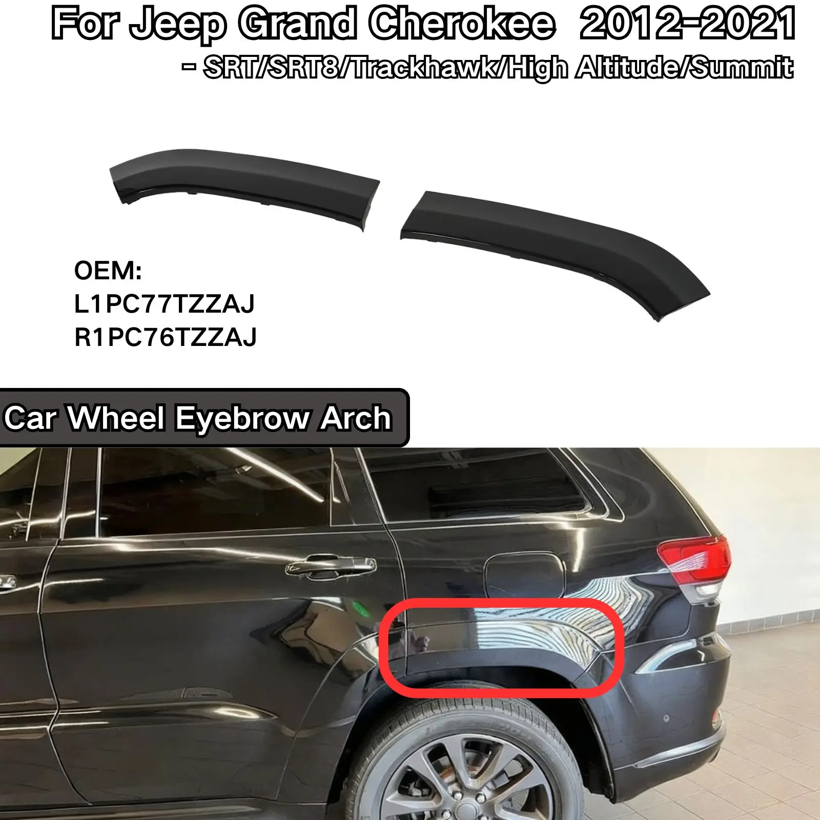 

Для Jeep Grand Cherokee SRT/SRT8/Trackhawk/High Altitude/Summit 2012-2021 автомобильное колесо, арка для бровей, глянцевая черная замена