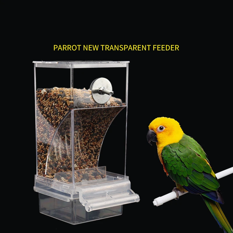 No Mess Bird Feeders Automatic Parrot Feeder Drinker Acrylic Seed Food Container Cage Accessories For Small And Medium Parakeets