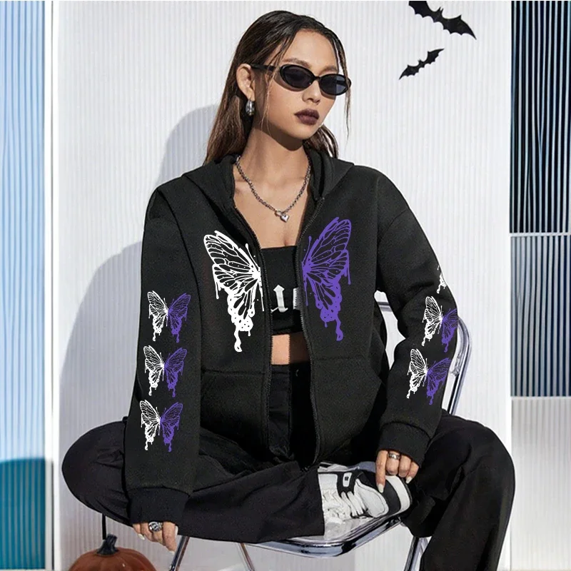 Womens Hoodie Overcoat Printing Daily Zipper Sweatshirt Casual Versatile Woman Clothing Fashion Sports Jogging Streetwear