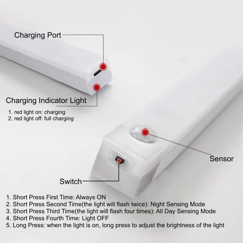 Lampe LED sans fil avec détecteur de mouvement, Rechargeable, sous-meuble, pour cuisine, garde-robe, chevet, bande lumineuse à Induction