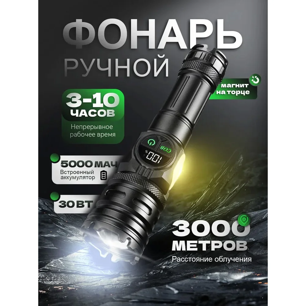 

Супер яркий светодиодный фонарик, перезаряжаемый тактический фонарь дальнего действия с хвостом, магнитный уличный водонепроницаемый фонарь для кемпинга и рыбалки