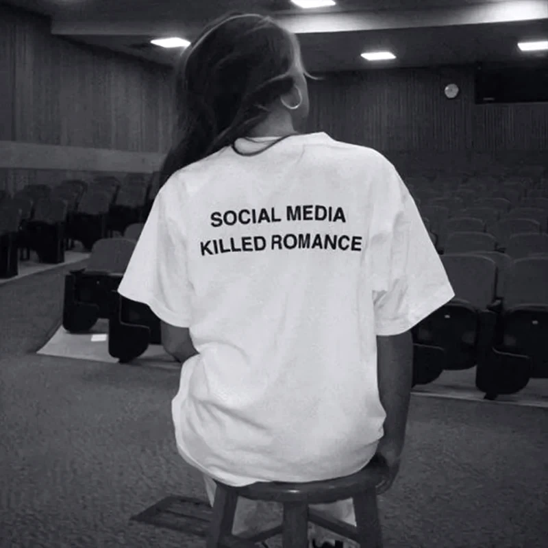 

Футболка унисекс больших размеров 2026 New Social Media Killed Romance Summer с принтом ко Дню святого Валентина, забавная парная футболка-топ