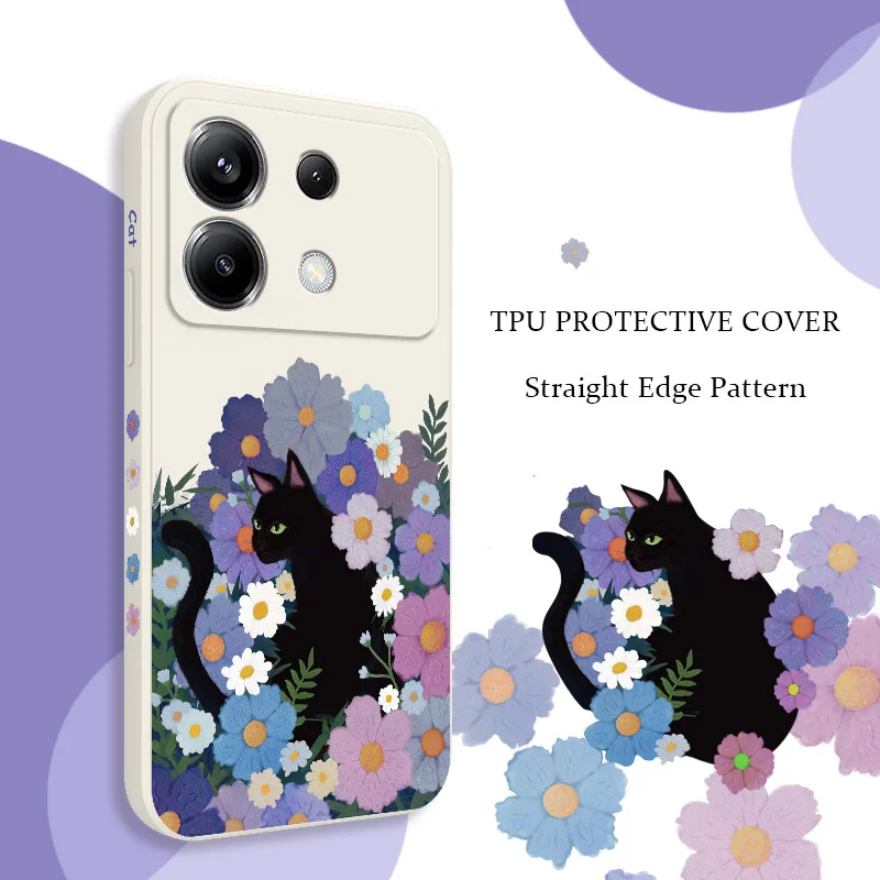 

Colorful Floral Cat Phone Case For Xiaomi Poco F7 X7 X6 F6 M6 M5 M5S F5 X5 F4 X4 M4 F3 M3 X3 Pro GT Silicone Cover