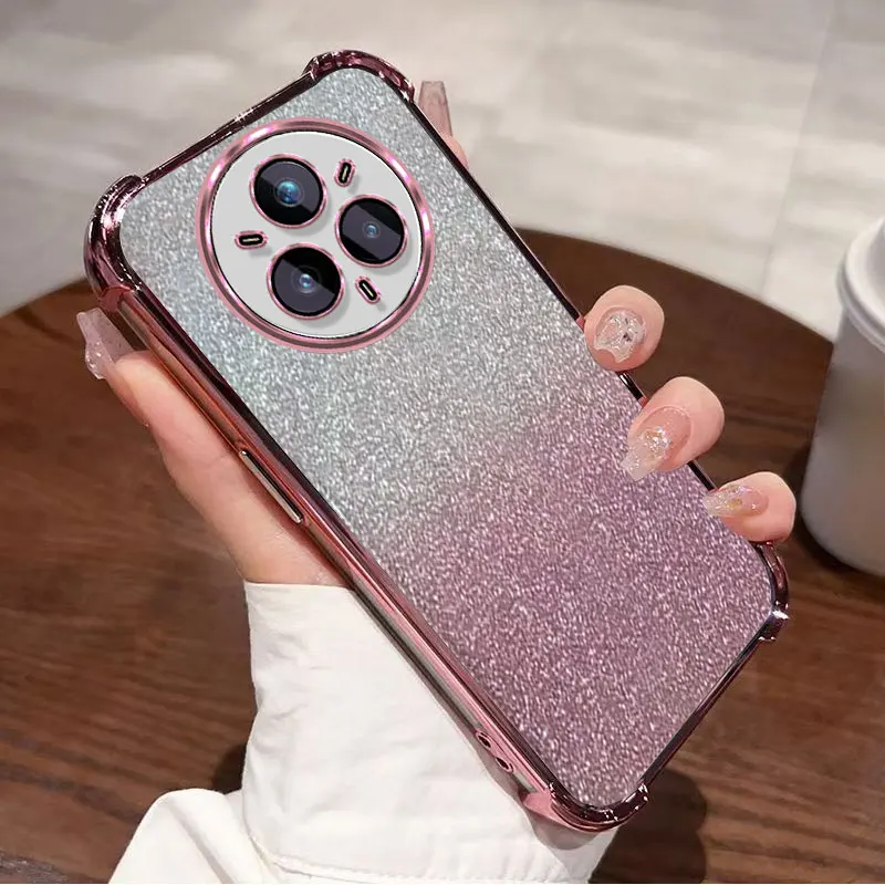 Glitter Plating Clear Protective Cover For Realme 14 Pro Pro+ 5G Case Flxebile TPU Four-corner Shockproof Fundas