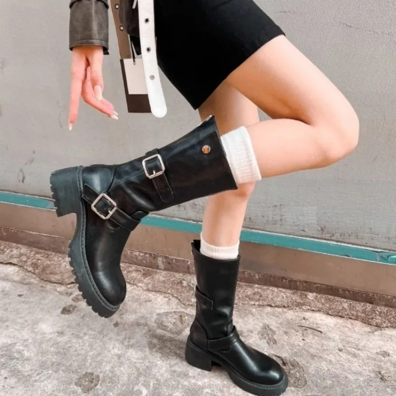 

2025 NEW Trendy Fashionable Thick and High Quality Heel Middle Tube Boots Women's Autumn Winter Knight Boots
