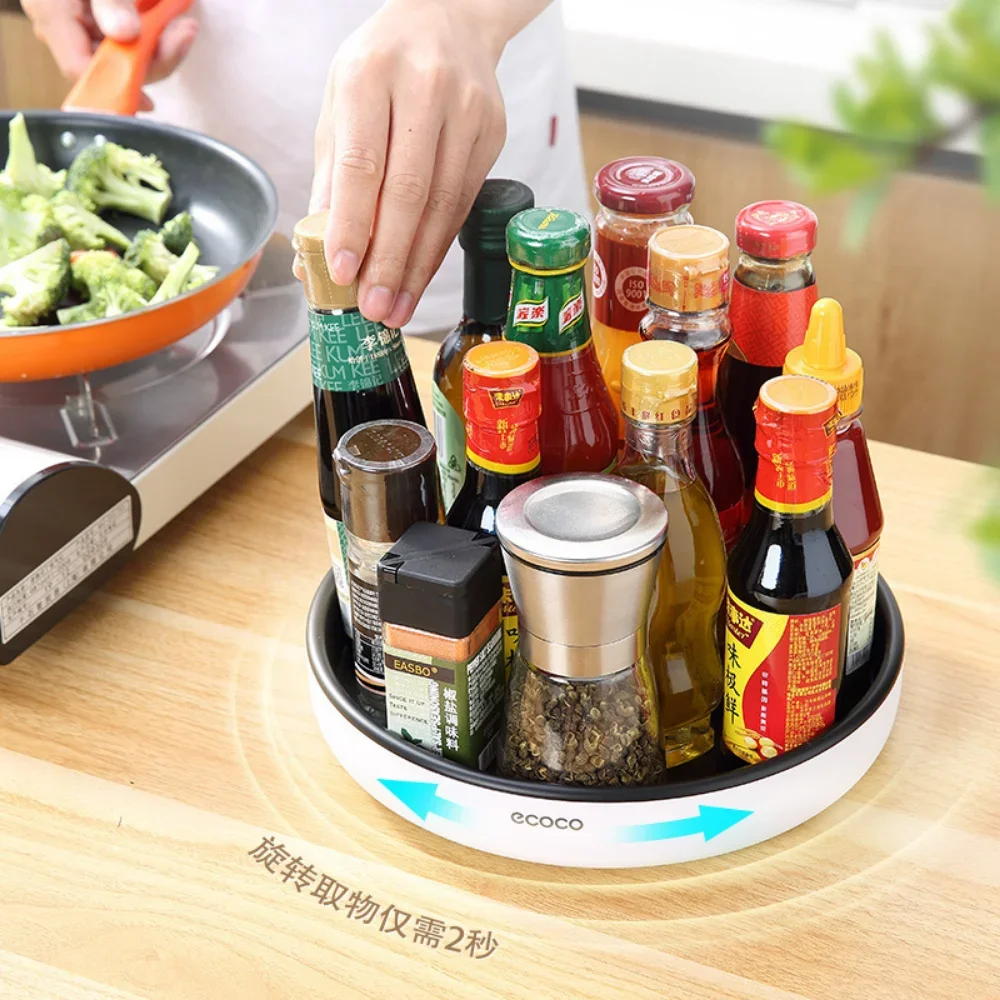 Ecoco-Household Kitchen Rotary Shelf, Multifunctional Seasoning Bottle, Soy Sauce Storage Tray Organizer kitchen storage