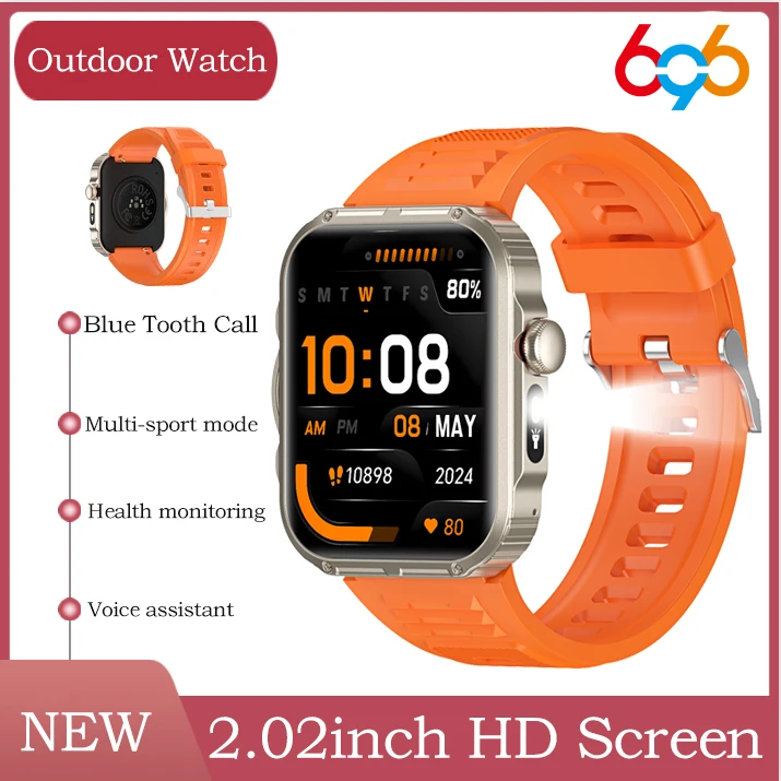 

Fashion 2.02" Men Women LED Flashlight Outdoor Sport Fitness Smart Watch Blue Tooth Call Heart Rate Music Waterproof Smartwath