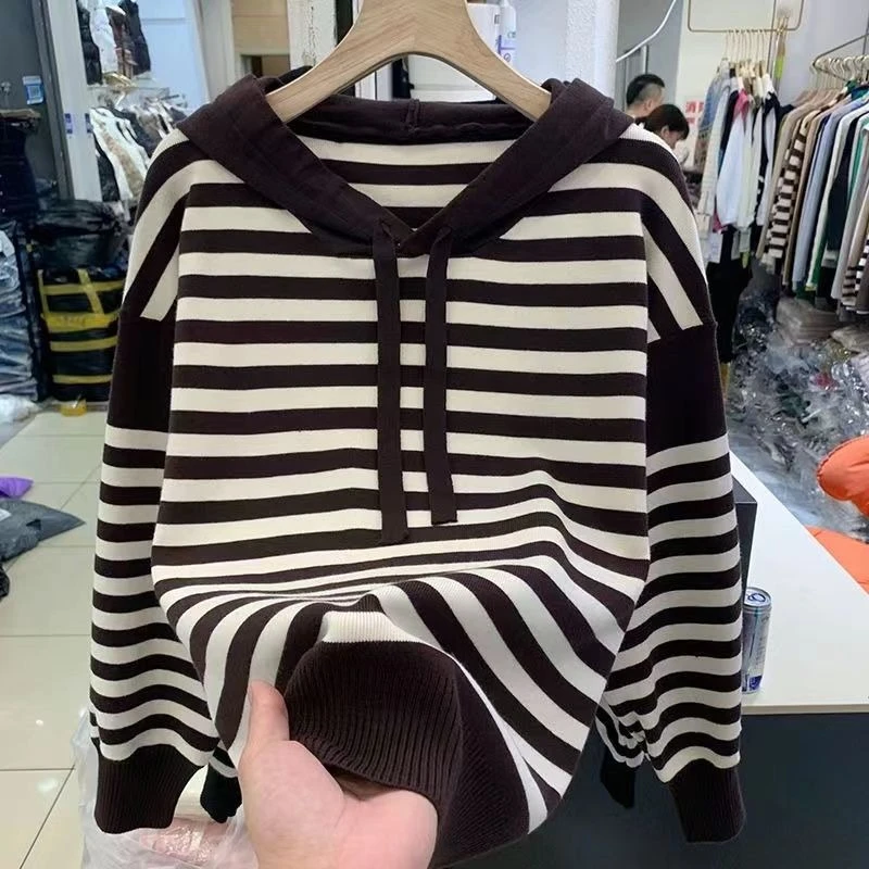 2000s Subculture Loose Hooded Sweatshirt Y2k Harajuku Vintage Casual Striped Pullovers Hoodies American Streetwear Jumpers Chic
