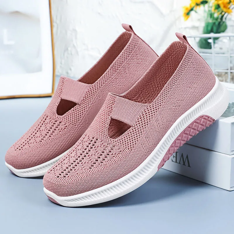 

Spring Women Shoes Soft Sole Mesh Upper Vulcanized Sneakers for Middle Aged Mothers Lightweight Breathable Slip-on Casual shoes