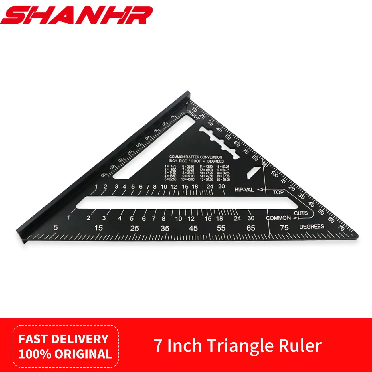 SHANHR 7 Inch Triangle Ruler Triangle Ruler Rafter Square Protractor High Precision Aluminum Alloy Triangle Ruler For Carpenter
