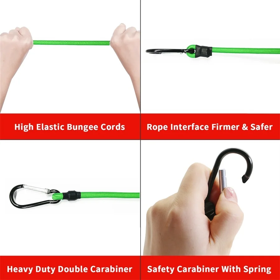 30-150CM Green Stretch Elastic Ropes 8MM Bungee Cords With Hooks Lightweight Bikes Tie Car Luggage Packing Roof Rack Strap