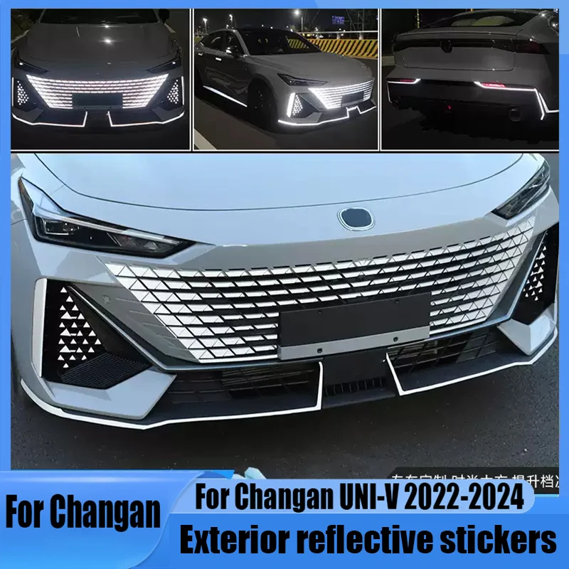 for Changan UNI-V 2022 2023 2024 Automotive exterior reflective sticker grille front bumper fluorescent white sticker