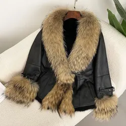 Real Raccoon Fox Fur Collar Rabbit Fur Jacker Winter Fur Coat Women Thick Warm Outerwear 2024 New Liner Real Fur Coat