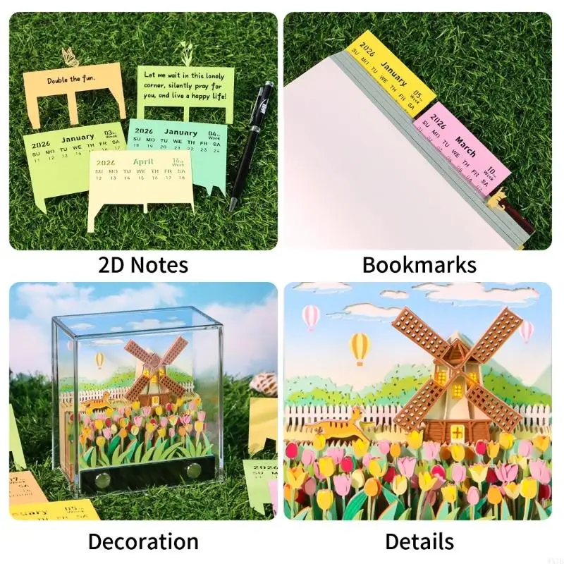 Twenty twenty six LED Brightened 3D Fan Paper Calendar Dense Desk Planner Weekly Schedule 