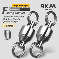 20~100Pcs Fishing Swivel Snap Ring Split Ring Stainless Steel Ball Bearing Swivel Hooks Lure Fishing Accessories Terminal Tackle