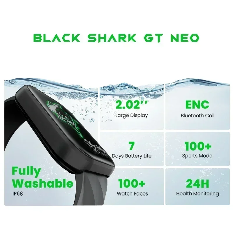 Global Version Black Shark GT Neo Smartwatch 2.02’’ Display Health Monitoring Sport Fitness 7 Days Battery Life IP68 Waterproof