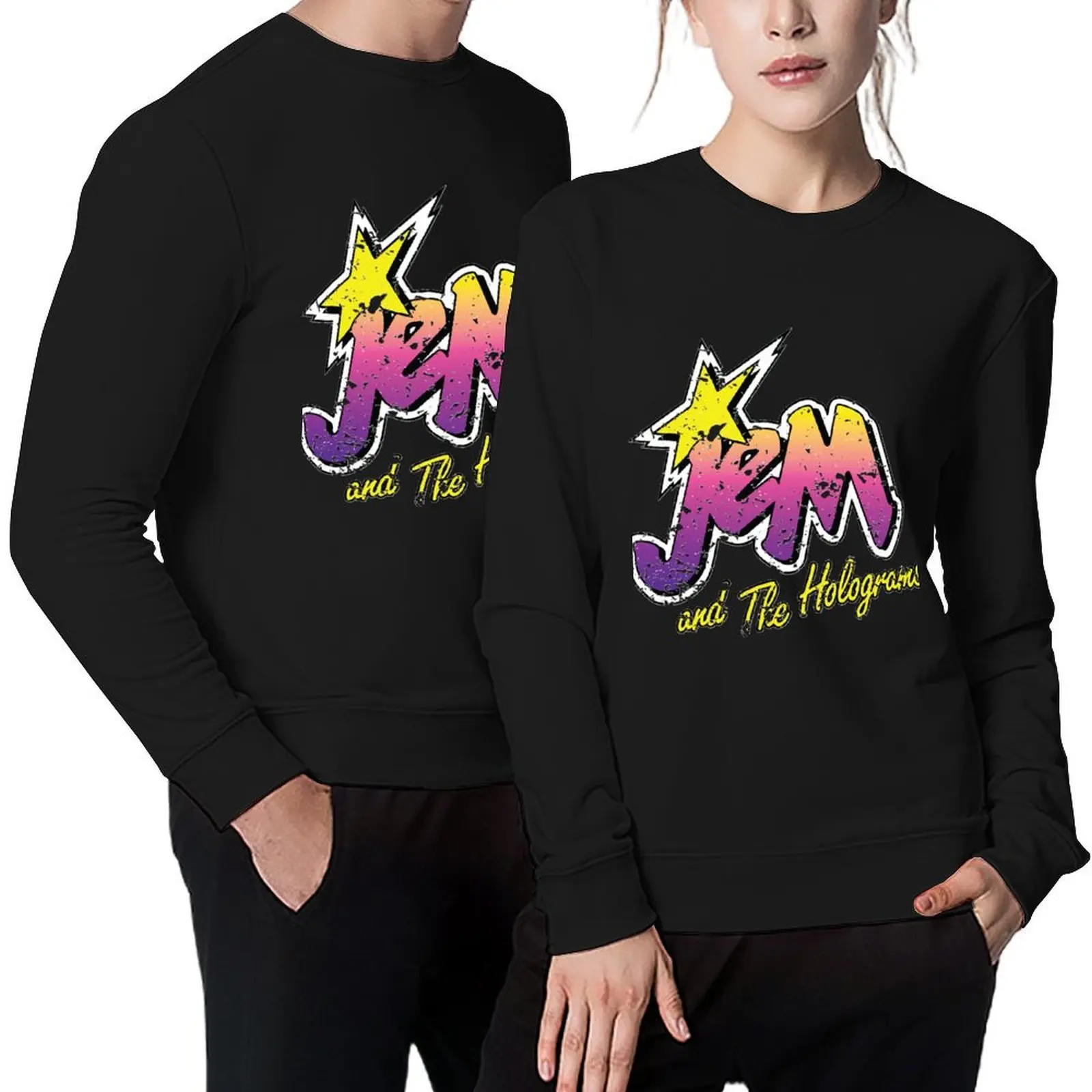 

Jem and the Holograms Band Cartoon Misfits Distressed 80s Party Mask Pullover mens clothing men's sweatshirts