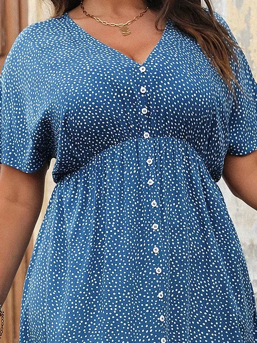 Damska sukienka plus size z dekoltem w serek, codzienna, modna, z nadrukiem na całej powierzchni.