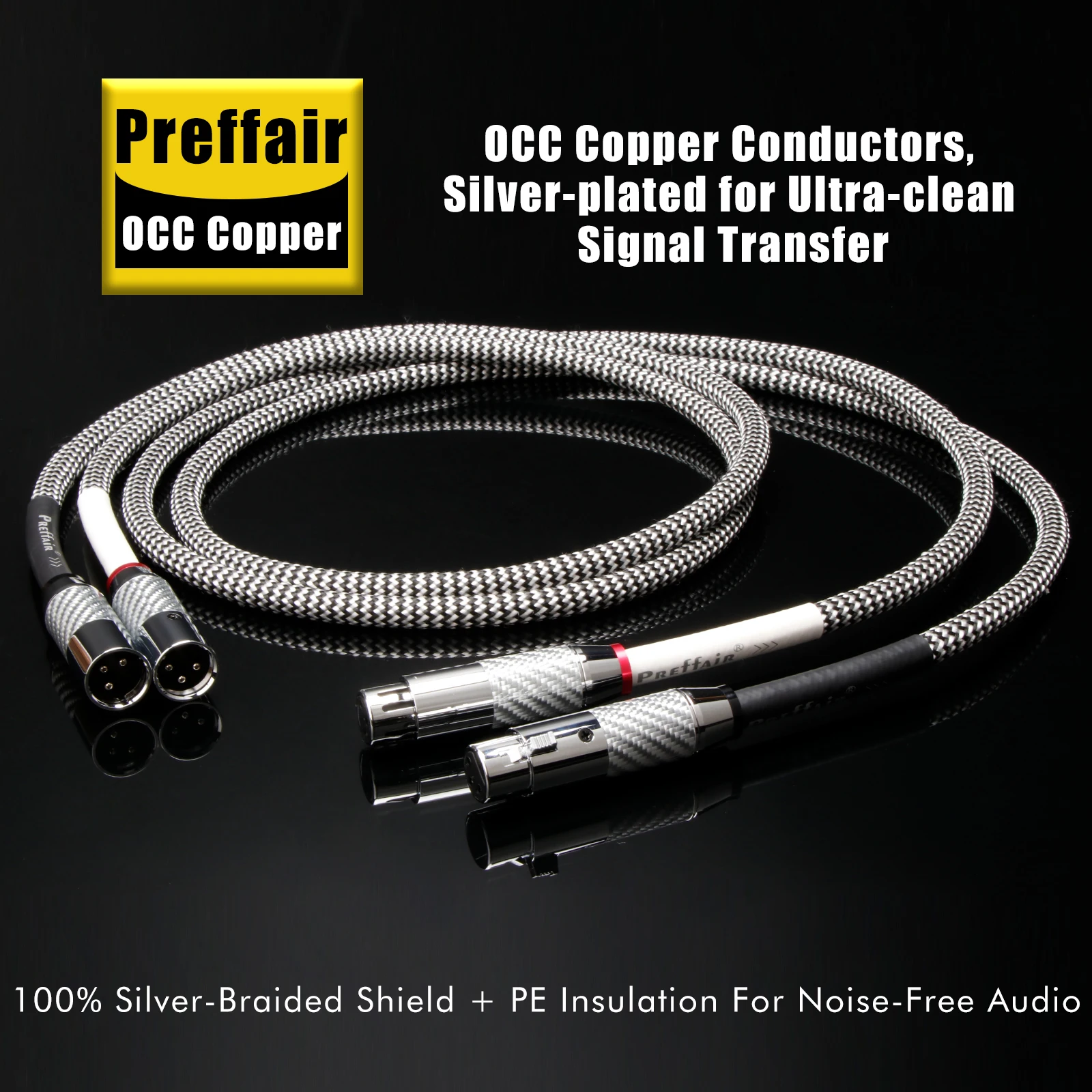 Cable Bnlanced de Audio XLR de alta fidelidad, Cables XLR chapados en plata OCC, trenza plateada de algodón puro, enchufes XLR chapados en rodio de fibra de carbono de 3 pines