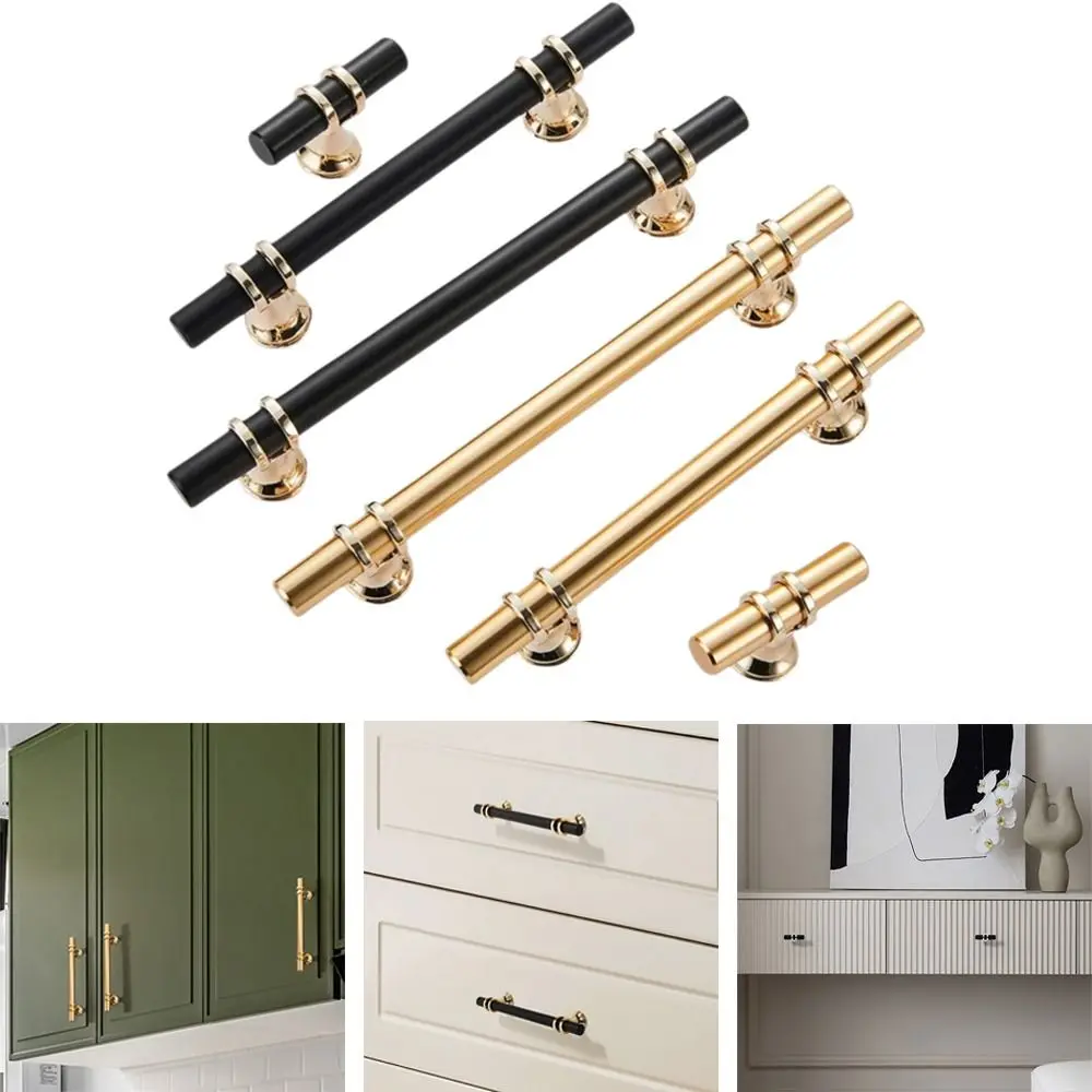 Zinc Alloy Cabinet Handles Gold Finish Ergonomic Kitchen Handles Furniture Hardware Black and Gold Drawer Pulls