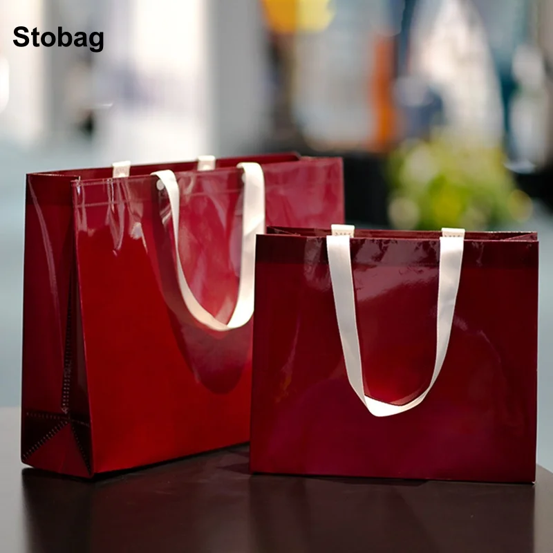 

StoBag 20pcs Cardboard Shopping Tote Bag Shoulder Large Clothes Gift Packaging Women Handbag Portable Custom Logo(Extra Fee)