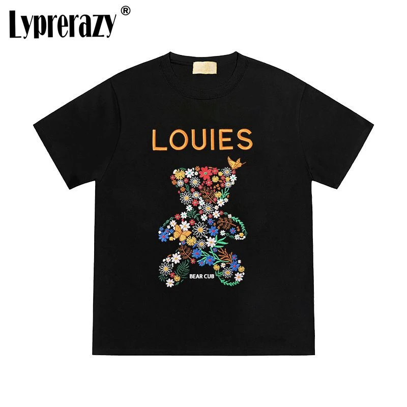 

Lyprerazy Originality Bear Embroidery Short-sleeved T-shirt Summer Loose Cotton Tide Brand Men Tops Tees