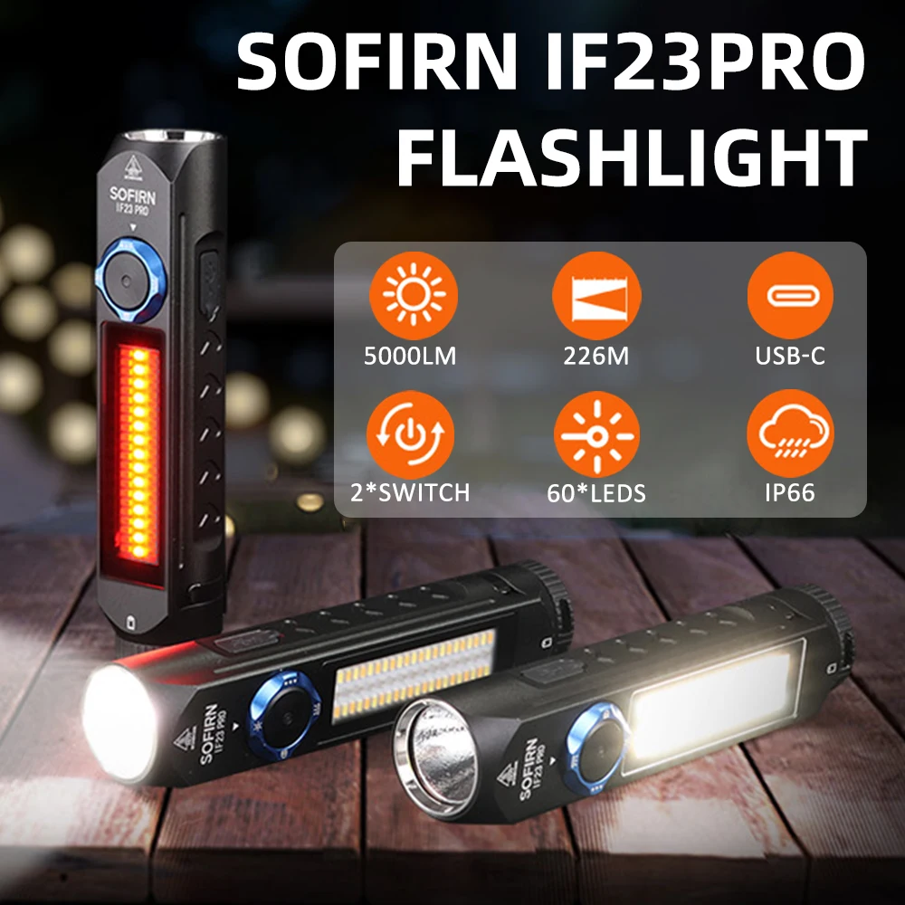 Sofirn IF23PRO 5000lm Flashlight XHP70B Led Rechargeable USB C Super Bright EDC Flashlight with RGB Magnet for Outdoor Emergency