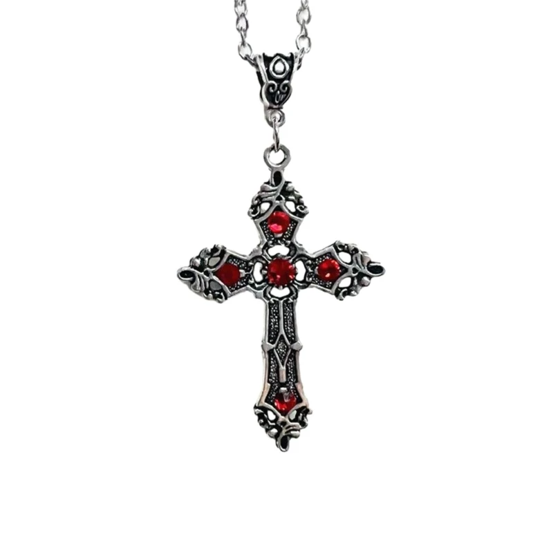 Metal Pendant Necklace with Crystal Gothic Crucifix Symbol Easter Unisex