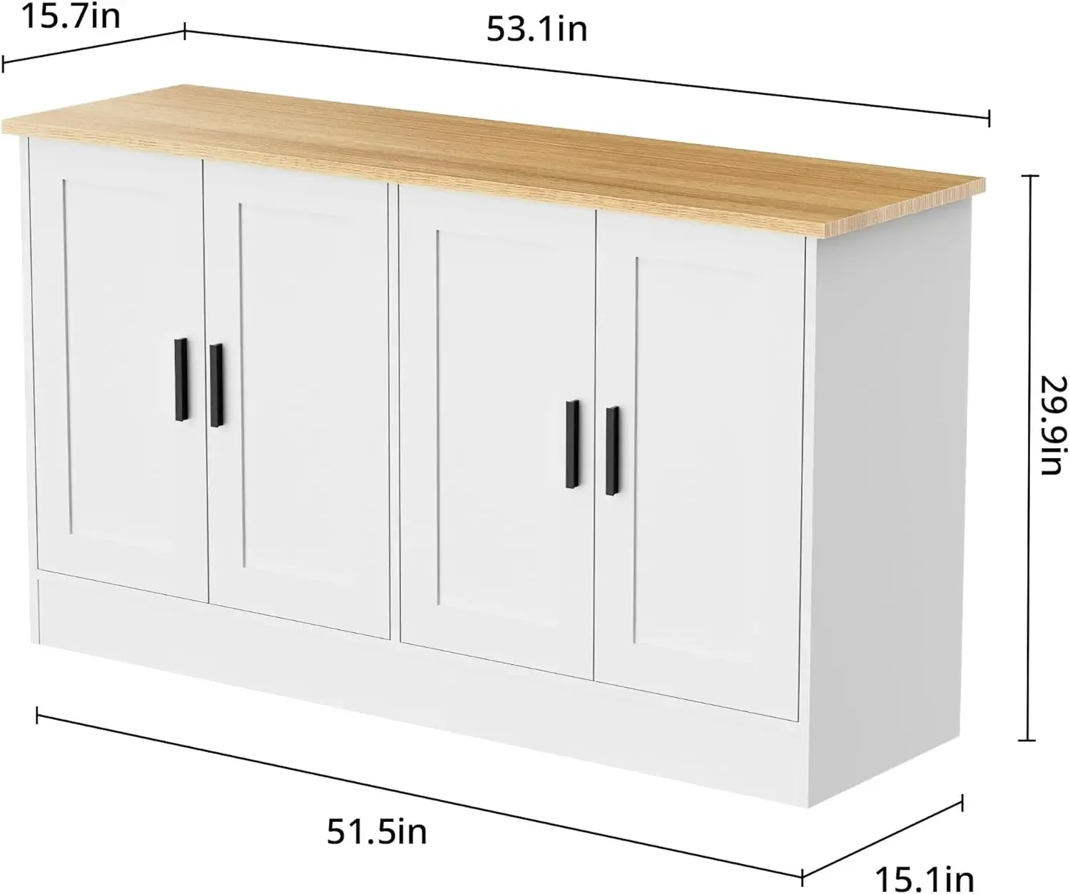 53.1“W White 4 Door Buffet Cabinet, Coffee Bar Cabinet with Adjustable Shelf, Kitchen Buffet Sideboard for Living Room