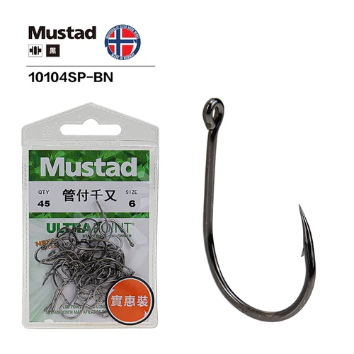 Mustad Origin J-anzuelo de pesca de acero al carbono, gancho negro afilado, 10104SP-BN