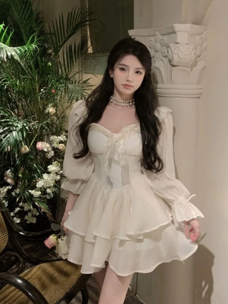 

Новая женская короткая юбка Ele French Sle с длинными рукавами, облегающая, с эффектом утяжки талии, пышная, милая и оригинальная