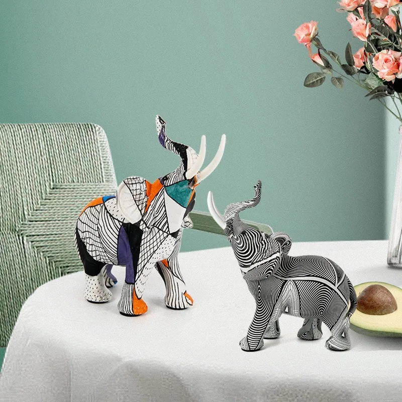Creative Painting Graffiti Elephant Sculpture Colorful Abstract Art Resin Elephant Statue Home Decoration Desktop Decoration
