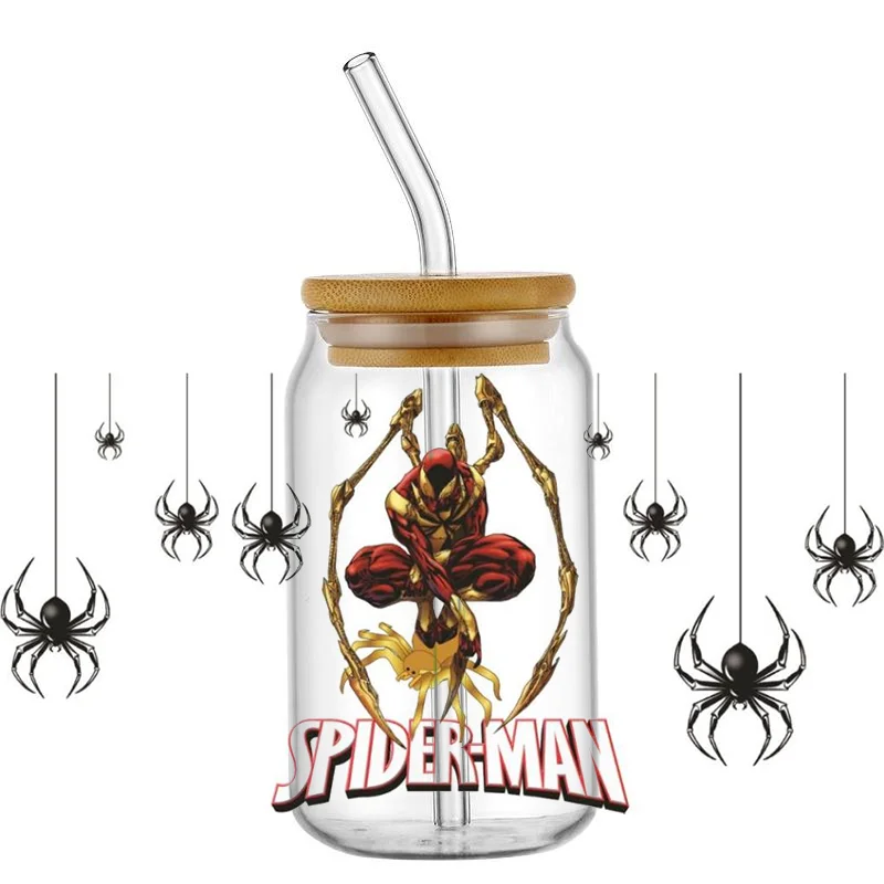Miniso Superhero Cartoon 3D Spiderman 16oz UV DTF Cup Wrap Transfers Stickers Custom Labels DIY Waterproof Mug DIY Decal