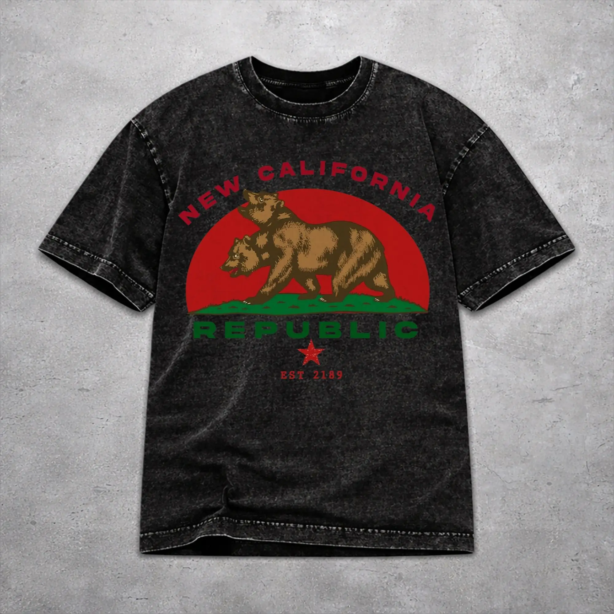Men Women Vintage Washed T-shirts Republic California Printed Shirt Apparel Oversize  Tee Shirt
