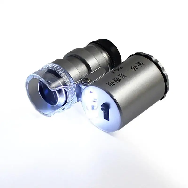 Microscópio Iluminado Portátil Lupa de Joalheiro Portátil com Luz Led Mini Lupa de Bolso para Casa e Escritório 60x
