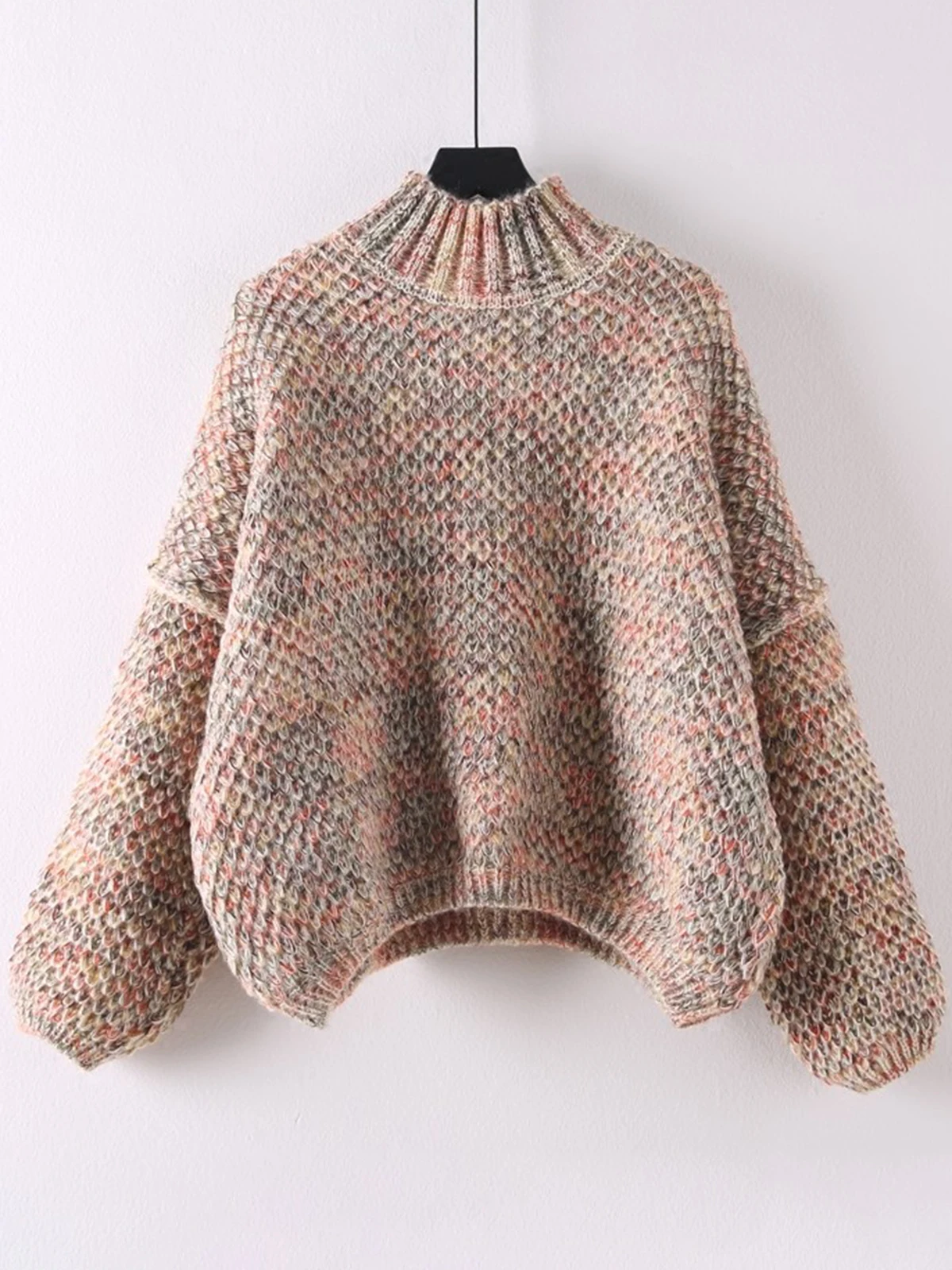 

Женский утепленный вязаный свитер оверсайз с высоким воротником и рукавами-фонариками, теплая модная верхняя одежда, осенне-зимнее пальто