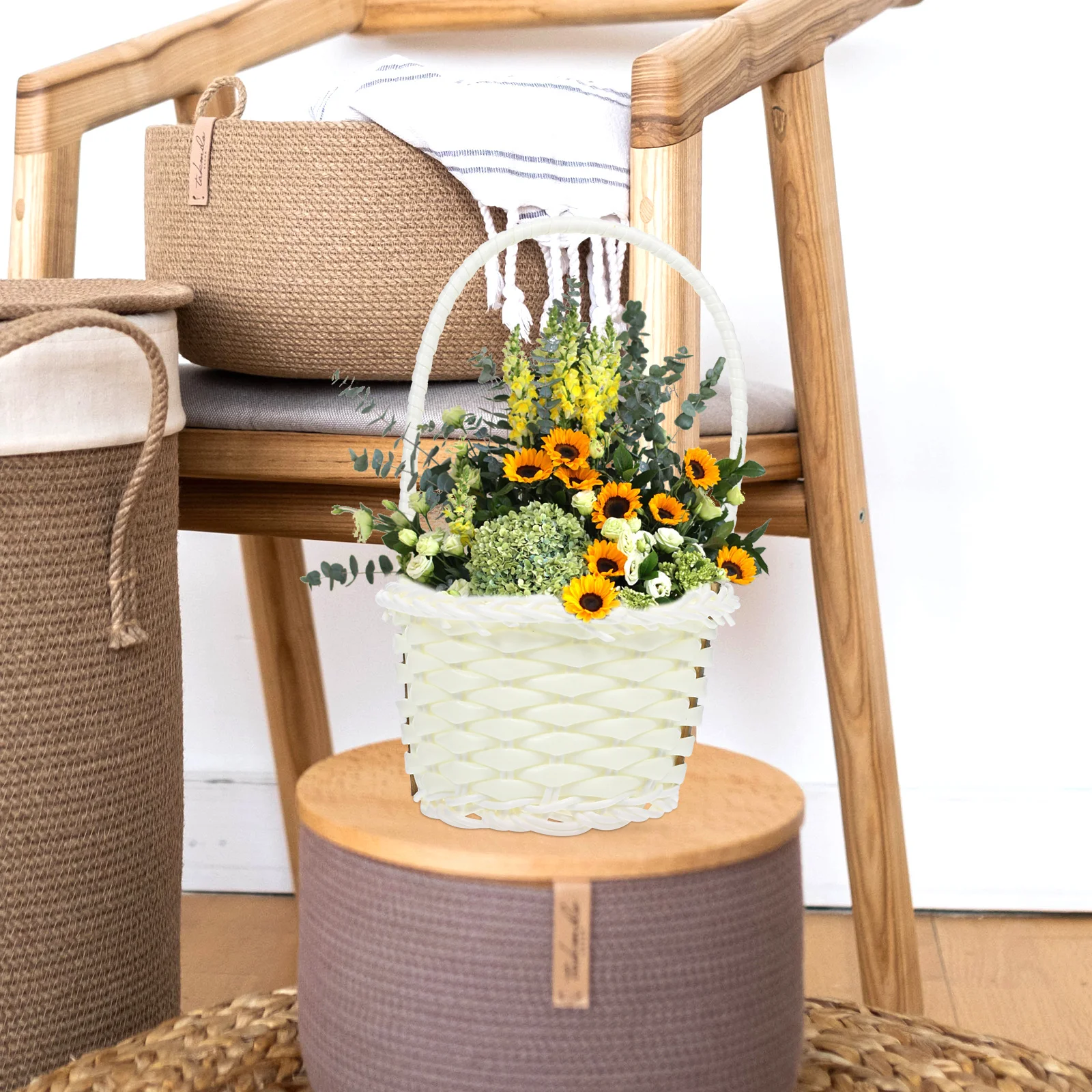 

5Pcs Plastic Rattan Storage Basket Small Handwoven Desktop Organizer Fruit Multi-Function Kitchen Basket Storage Baskets