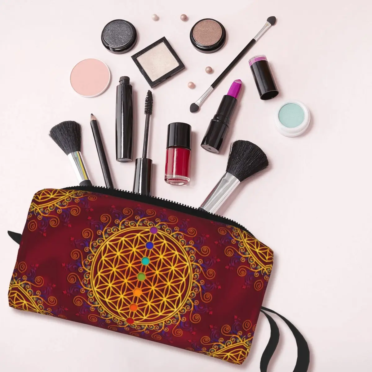 Trousse de toilette fleur de vie pour femmes, trousse de rangement de beauté, trousse de maquillage, coffret de voyage, spiritualité, yoga, mandala du Vermont