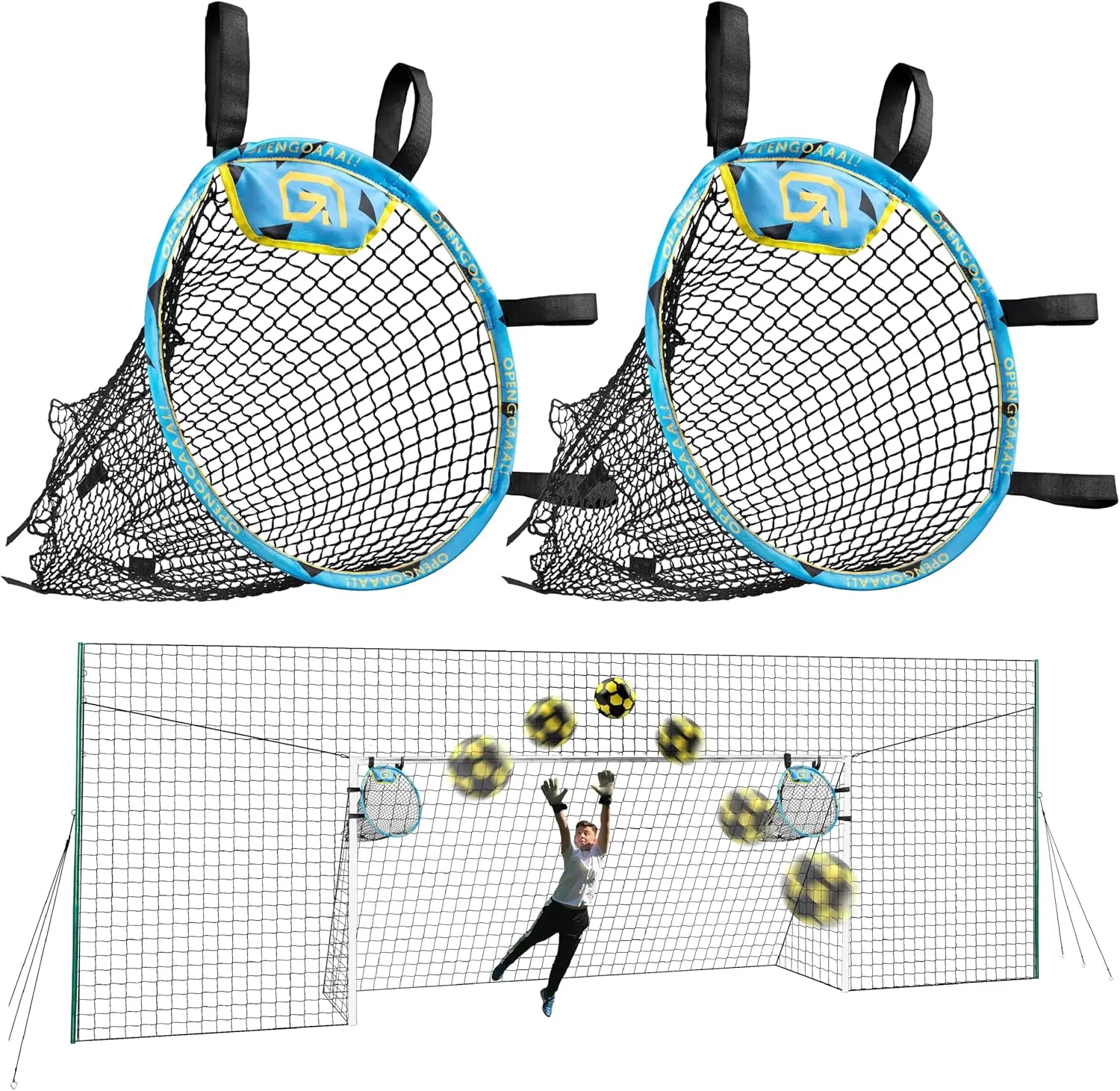 

3-in-1 Soccer Trainer for All Ages, Portable Goal with Rebound Net and Ball - Perfect for Home or Outdoor Practice