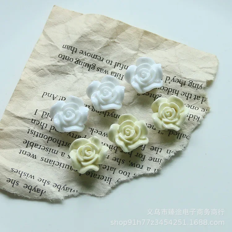 5pcs Cream white apricot flower retro rose flower resin flatback accessorie DIY handmade earrings charms hairpin button material