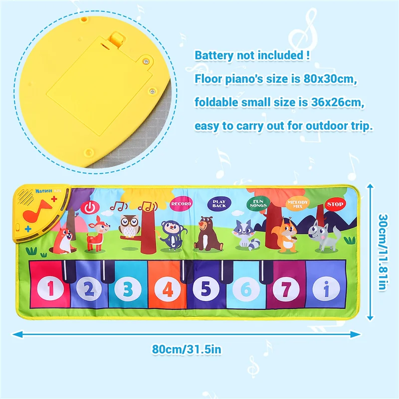 ABJA-Music Game Mat Musical Piano Mat For Kids Floor Keyboard Dance Mat With 8 Animal Sounds Baby Mat Study Educational Toys