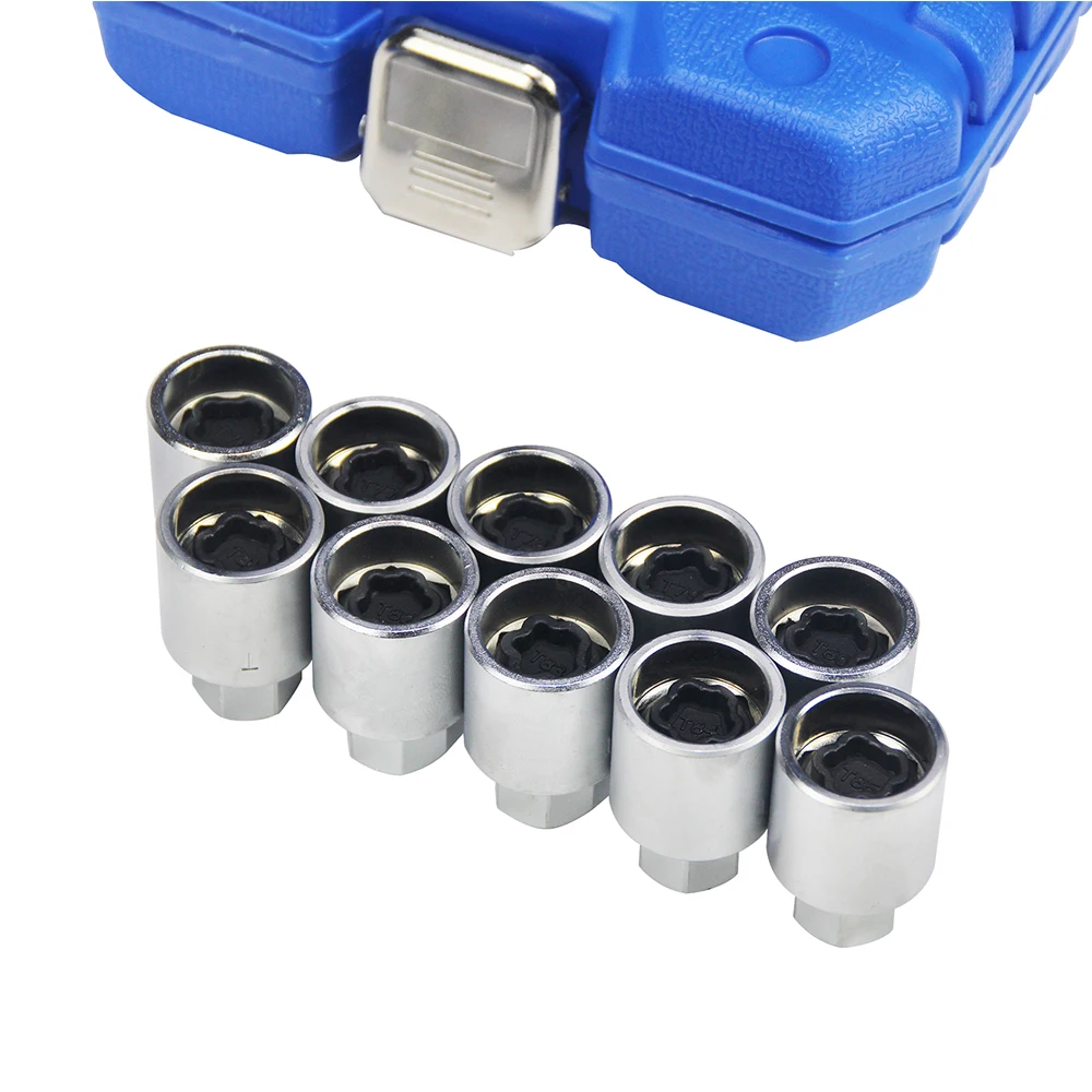 10Pcs Locking Wheel Nut Keys For Tesla Removal Installer Socket Key Set T76~T85 With a 17mm Alloy Wheel Nut Socket