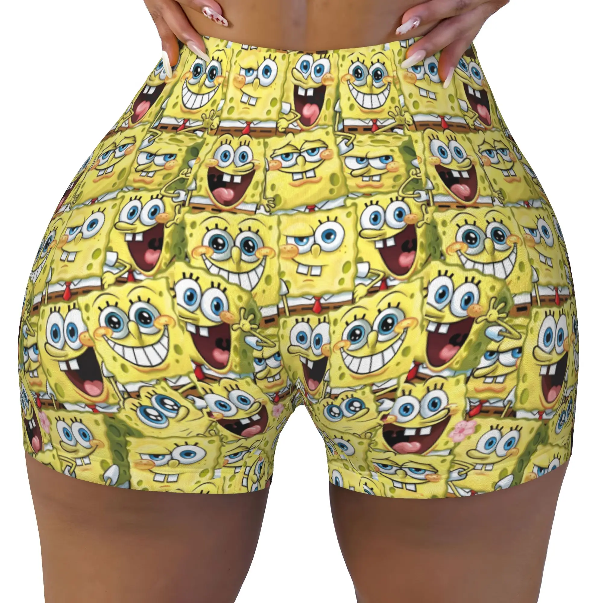 Custom S-Sponged Anime Bobed Biker Running Gym Shorts Women Cartoon Athletic Workout Yoga Shorts