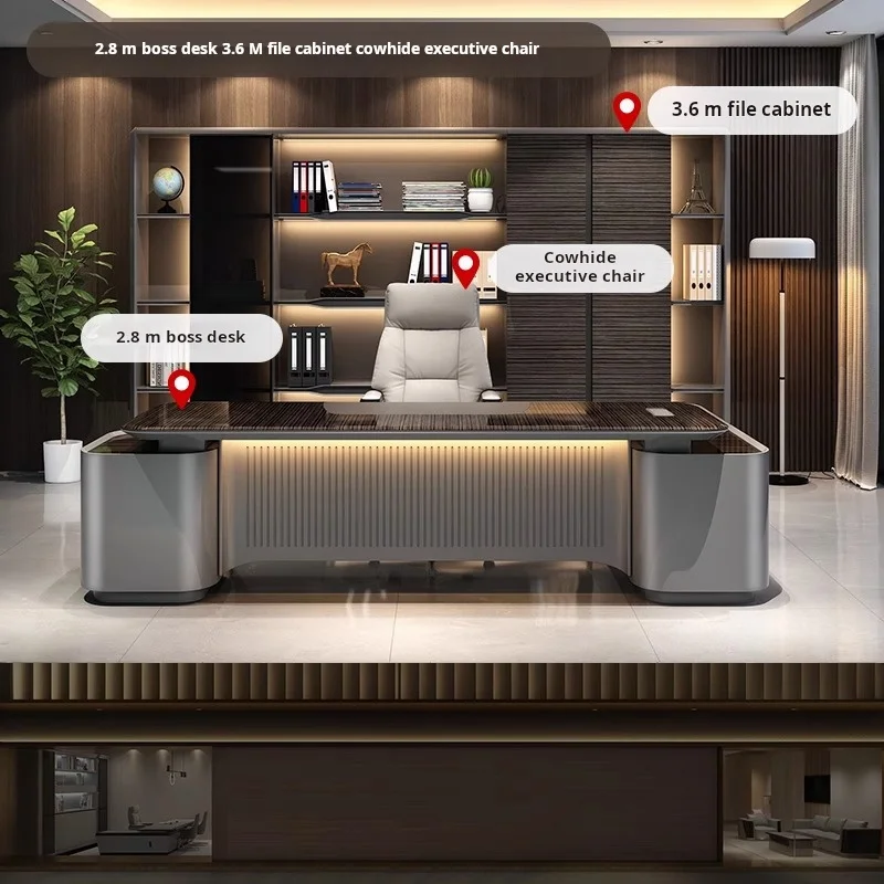 custom.Luxurious Lacquered Executive Desk, Large Modern Office Furniture, President and Manager High-end Multi-functional D - view 5