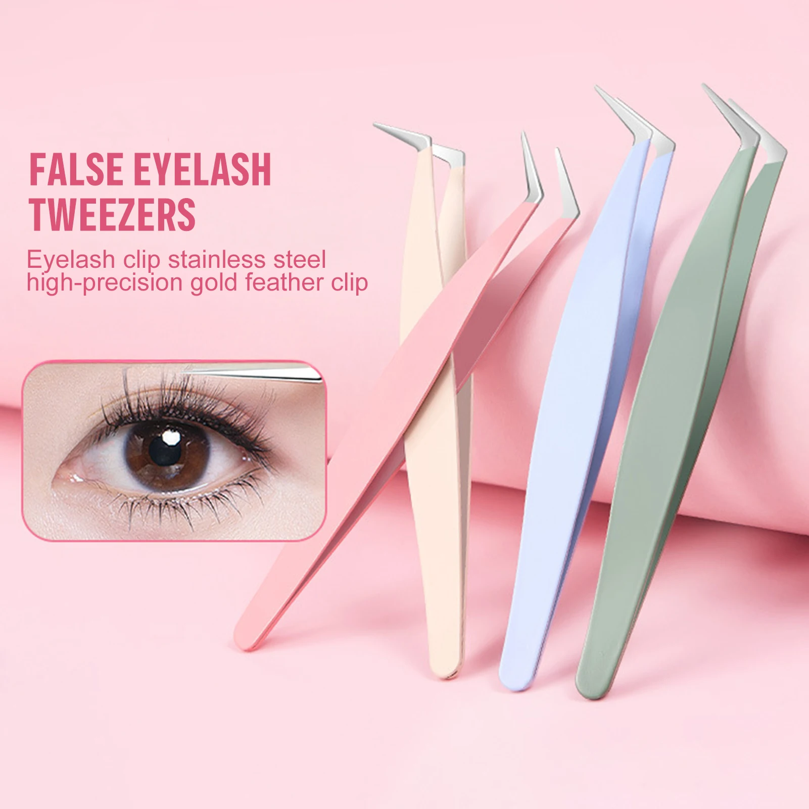 1개 속눈썹 핀셋 전문가용 핑크/블루 스테인리스 스틸 고정밀 핀셋 볼륨 팬 속눈썹 연장 메이크업용