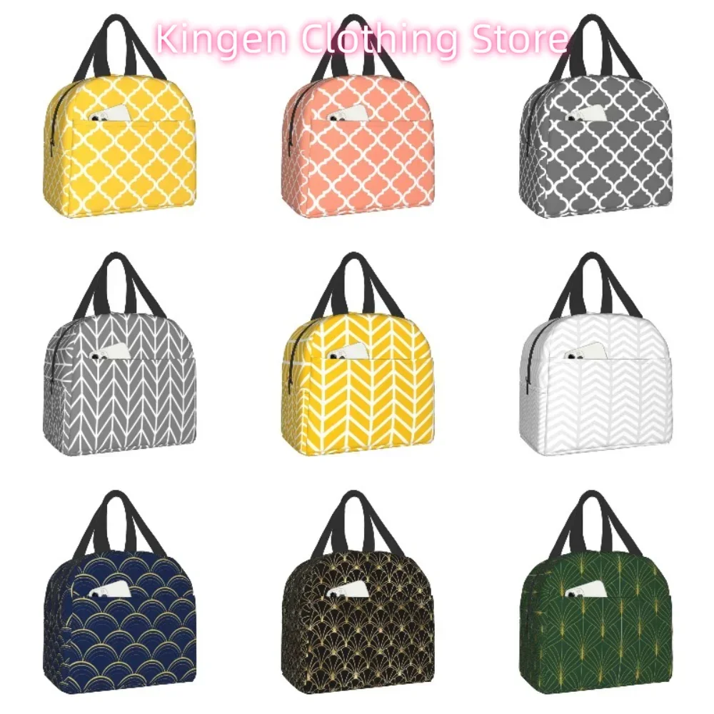 Minimalist Geometry Insulated Lunch Bag for Women Portable Abstract Geometric Cooler Thermal Bento Box Beach Camping Travel