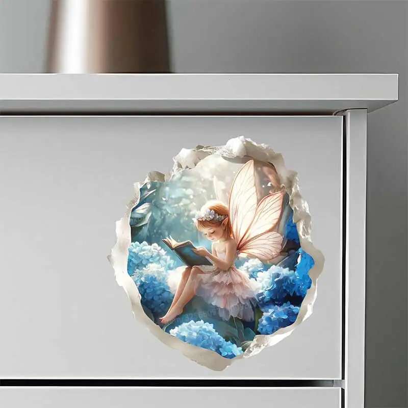 5 Pieces/Pack Bloom and Book Fairy Wall Sticker Kids Room Decor Living Room Decor Cabinet Refrigerator Home Decor Decals S926
